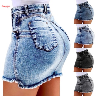 Women Washed Tassel Sexy Bag Hip Skirt Denim Skirt Summer Short Mini Skirts