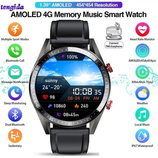2021 New 454*454 4G Screen Smart Watch Always Display The Time Bluetooth-compatible Call Local Music Smartwatch For Mens Android TWS Earphones tengida