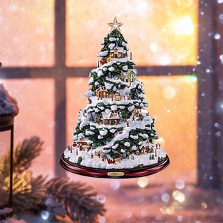 Árbol de navidad giratorio escultura tren decoraciones pasta ventana pasta pegatinas decoraciones navideñas para el hogar