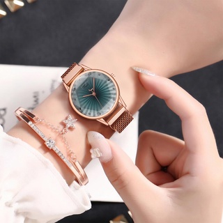 [reloj+pulsera]reloj de pulsera de color degradado para mujer/pulsera con cierre magnético para mujer (4)