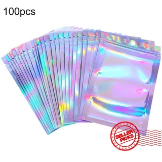 100 piezas Ziplock bolsa de embalaje láser bolsa de aluminio arco iris sello reflectante bolsa de bolsillo bolsa de plástico E1B3