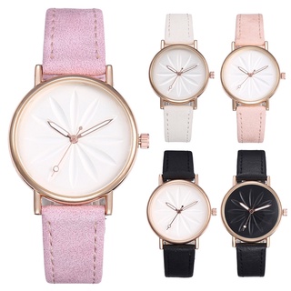 Women Quartz Watch 3D Round Dial Wrist Watch with Perforated PU Leather Strap