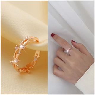 Estilo coreano Pequeño anillo fresco con incrustaciones de diamantes Apertura de rama Anillo ajustable Anillo de moda de ratán cruzado