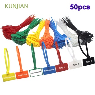 KUNJIAN 50pcs Wire Ties Markers Tag Cable Winder Loop Nylon Easy Mark Plastic 4*150mm Self-locking Labels/Multicolor