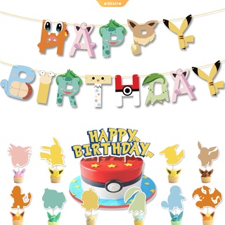 Anime dibujos animados Pikachu fiesta tema bandera sombrero cumpleaños desechables decoraciones de la fiesta de los niños suministros-BIAOKU