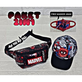 Marvel SPIDERMAN cintura bolsa y SPIDERMAN Comic sombrero 2 en 1 máscara gratis