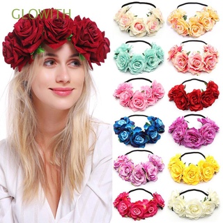 GLOWITH Moda Diadema elastica de corona Mujeres Vincha de boda Rose Flower Garland Accesorios para el cabello Bohemia Parte Damas Headwear nupcial (1)