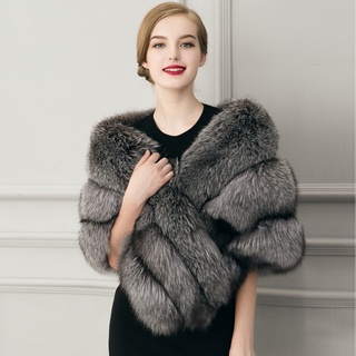 Liva Girl Women's faux Fur Collar Shawl Grey Color Soft Imitated Fox Fur