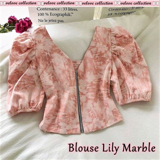 Blusa lirio cremallera motivo de mármol blusa estilo coreano Tops para las mujeres tiedye blusa crop premium mujeres