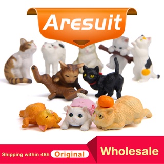 Aresuit 10Pcs Mini lindo gato de dibujos animados gatito modelo juguetes adornos miniatura paisaje