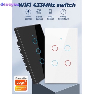 1/2/3/4 gang TUYA WiFi+433MHZ Smart Touch Switch Home Light Wall Button for Alexa and Google Home Assistant US Standard deveyou