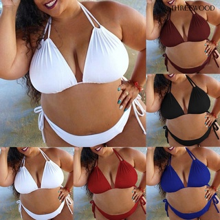 TW Plus tamaño de dos piezas traje de baño de Color sólido verano Halter vendaje Bikini conjunto