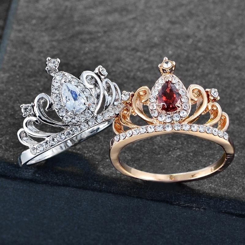SeuSuk - anillo de lujo con diamante de cristal, diseño de reina, corona, princesa, joyería de boda
