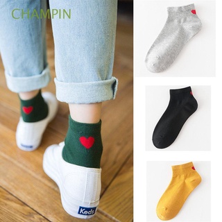 champin 1 pares lindo calcetín de algodón calcetines de tobillo amor corazón mujeres calcetines moda color sólido femenino transpirable corea estilo japonés/multicolor