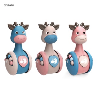 rin Cartoon Giraffe Tumbler Doll, Sliding Tumbler Toy, Baby Rattles Toys For Children Kids Handle Educational Musical Dolls