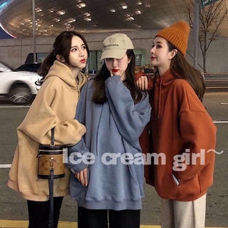 2021 coreano harajuku estilo más el tamaño de colores sólidos de terciopelo sudadera con capucha de manga larga ins mujeres de gran tamaño sudaderas con capucha de lana jersey