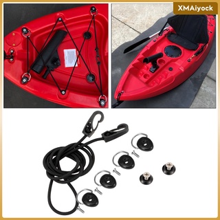 [xmaiyock] Deck Rigging Kit Accessory with Bungee Cord Ends Hooks Down Pad Eye and 2 J-Hooks for Kayak Boat Canoe Outfitting
