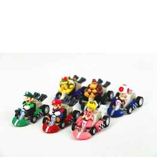6 unids/set super mario bros car kart pull back cars yoshi mario luigikoopa figuras de pvc juguetes muñecas clásico karts juguete - intl cod regalo