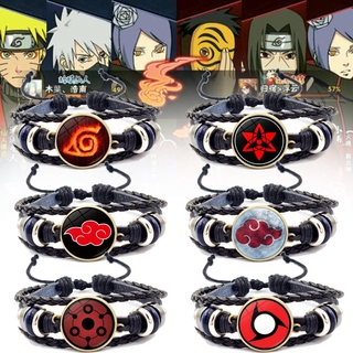 Pulsera de cuero trenzado Naruto Sasuke Uchiha Clan Rinnegan Taichi ancho hecho a mano de vidrio Anime Fans pulsera de piedras preciosas regalo