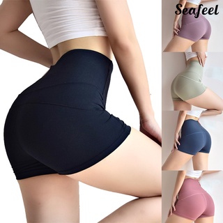 seafeel Sports Shorts High Elasticity Quick Dry Women Hip Lift Waist Tight Short Pants for Yoga