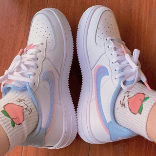 NIke Air Force 1 AF1 blanco azul polvo doble gancho de las mujeres aumento de las zapatillas de deporte zapatos Casual zapatos de Skateboard zapatos de verano nuevo estilo sueño chica (8)