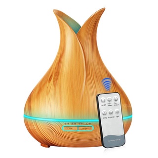 400Ml difusor de aceite de aromaterapia humidificador de flores de madera con mando a distancia - HUMI H113YK - amarillento