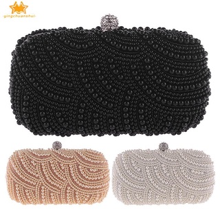 Women Purse Evening Bags for Party Wedding Pearl Clutch Bags - Black