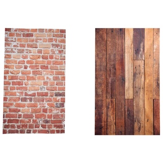 2 piezas de 3x5 pies Vintage estudio Props fotografía fondo, pared de madera Retro piso y pared de ladrillo rojo