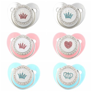 Azul Príncipe Rosa Princesa Corona Diamantes De Imitación Bebé Chupete Elegante En Forma De Corazón Muñeco Regalo
