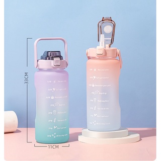 Botella de agua caliente de 2 l con paja no contiene BPA, con asa, se puede reutilizar, recordatorio a prueba de fugas para beber más agua todos los días, botella de agua de color degradado con el tiempo (4)