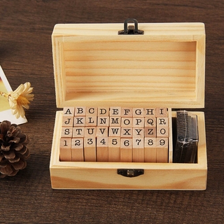 36 piezas de letras números sello de madera con almohadilla de tinta conjunto de bricolaje decoración de goma sellos suministros de papelería