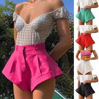 Pantalones cortos de cintura alta para mujer Casual suelto Color sólido transpirable para playa verano