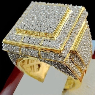 Anillo de oro con incrustaciones de diamantes de imitación para hombre joyería de moda de compromiso