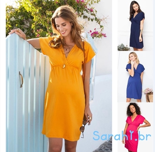 Sara-Women Pregnant Casual Dress, Maternity Summer Short Sleeve Dress, V-neck