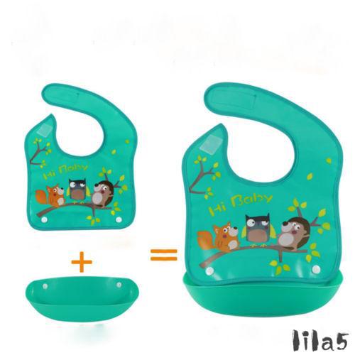 Babero de silicona+plástico impermeable para bebé/niños/atractor de alimentos (1)