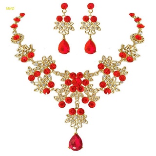 Sets De joyas florales De amor rojo Elegante Para mujer De Cristal collar De compromiso aretes De bodas juego De joyería (1)