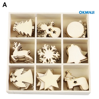 Okmn 72 piezas de madera de árbol de navidad colgante colgante copo de nieve estrella campana decoración (7)