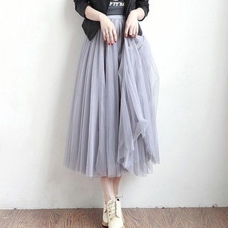 Faldas de tul de verano elástico de cintura alta falda de malla larga para mujer tutú Maxi falda plisada de moda