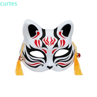 CURTES Unise Cosplay máscara mascarada fiesta fiesta accesorios fiesta máscara Props gato máscara pintada a mano Anime japonés con borlas y campana Halloween Cosplay Demon Slayer