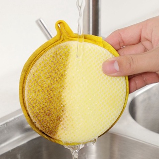sourcepraise esponja de limpieza redonda de doble cara paños de limpieza de platos trapos para olla, limpieza de platos herramientas de limpieza del hogar multifunción antiadherente (4)