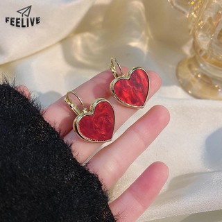 [Feelive] red love heart-shaped gilt earrings ins Korea sweet girl earrings 2021 new trendy design earrings