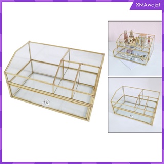 [xmawcjqf] caja organizadora de joyas de vidrio transparente — caja de recuerdo de metal dorado, organizador de joyas, regalo de cumpleaños de boda, vanidad