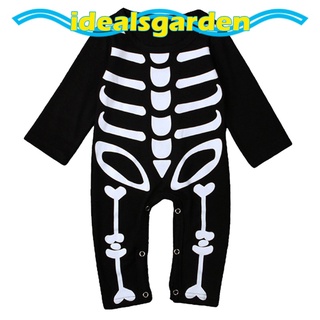 [garden] lindo disfraz de esqueleto de halloween bebé niña niños de manga larga cráneo mameluco trajes de impresión de hueso mono trajes ropa (9)