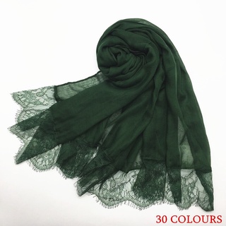 30 colors Hot sale luxury floral lace edges plain solid shawl viscose muslim
