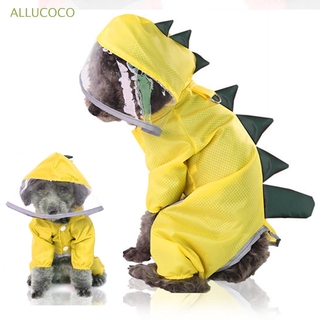 ALLUCOCO - impermeable ligero para perros con capucha, impermeable, para mascotas, con correa, hebilla reflectante, forma de dinosaurio, chamarra de lluvia, Multicolor