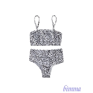 ❃Yo★2 trajes de natación para niñas, sin mangas, estampado de leopardo, Bikini con correa de espagueti + fondos de natación (1)