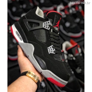 Nike Air Jordan 4 Aj4 tenis deportivos retro negro/rojo Nk para hombre