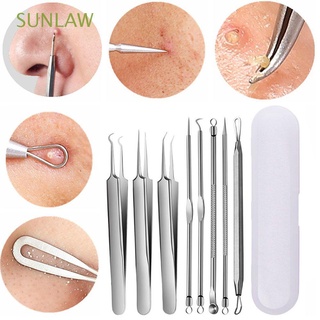 SUNLAW Professional Skin Care Tool Kit Curved Pimple Removing Face Care Tool Portable With Bag Facial Pore Cleaner Stainless Steel Acne Pimple Extractor Makeup Tool Blackhead Removing/Multicolor