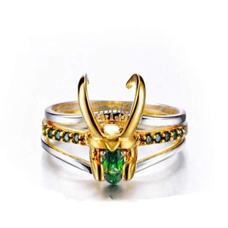 mok. Loki Helmet Ring Green Crystal Gold Silver Ring Cosplay Accessory Removable