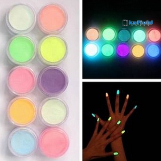 virginia 10 piezas de brillo de uñas noctilúcidos en polvo brillante arte de uñas DIY polvo acrílico fluorescente